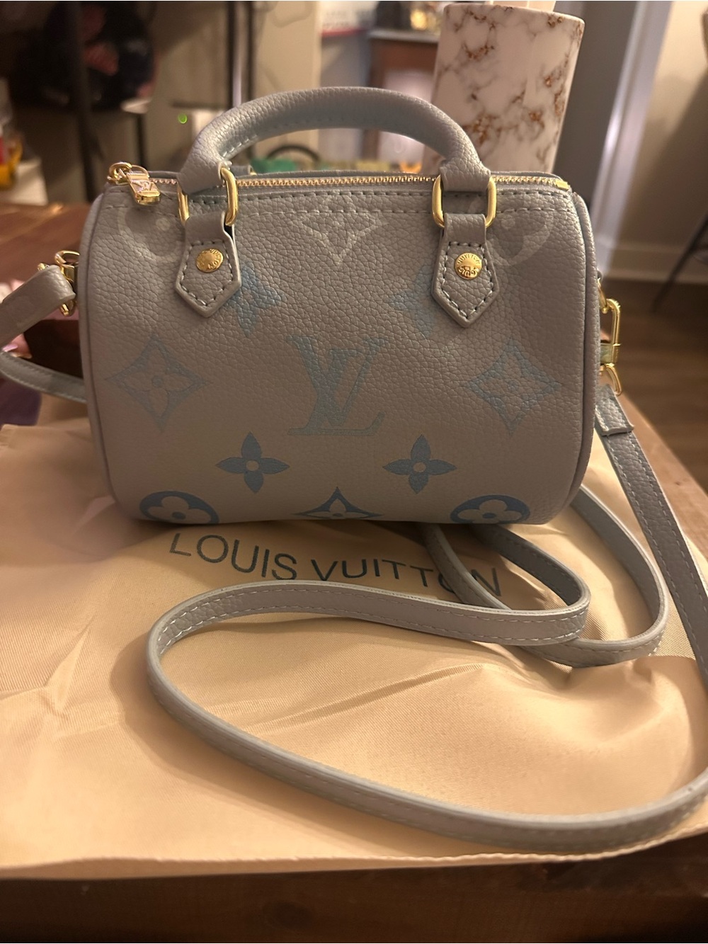 Unlisted Light Blue & White Mini Top-Handle Bag with Gold Hardware - Picture 3 of 14